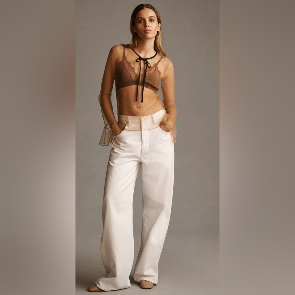 Anthropologie Sunday In Brooklyn Long-Sleeve Tie-Neck Mesh Top
